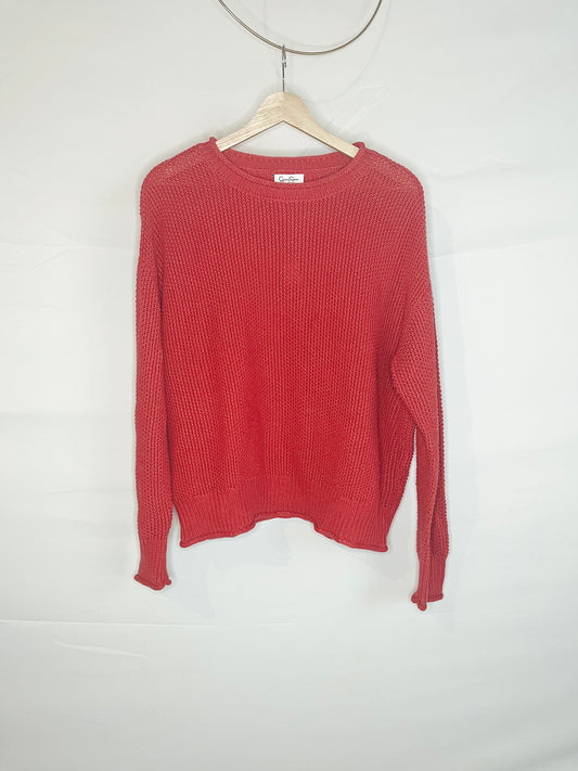 Coral Rolled Hem Sweater
