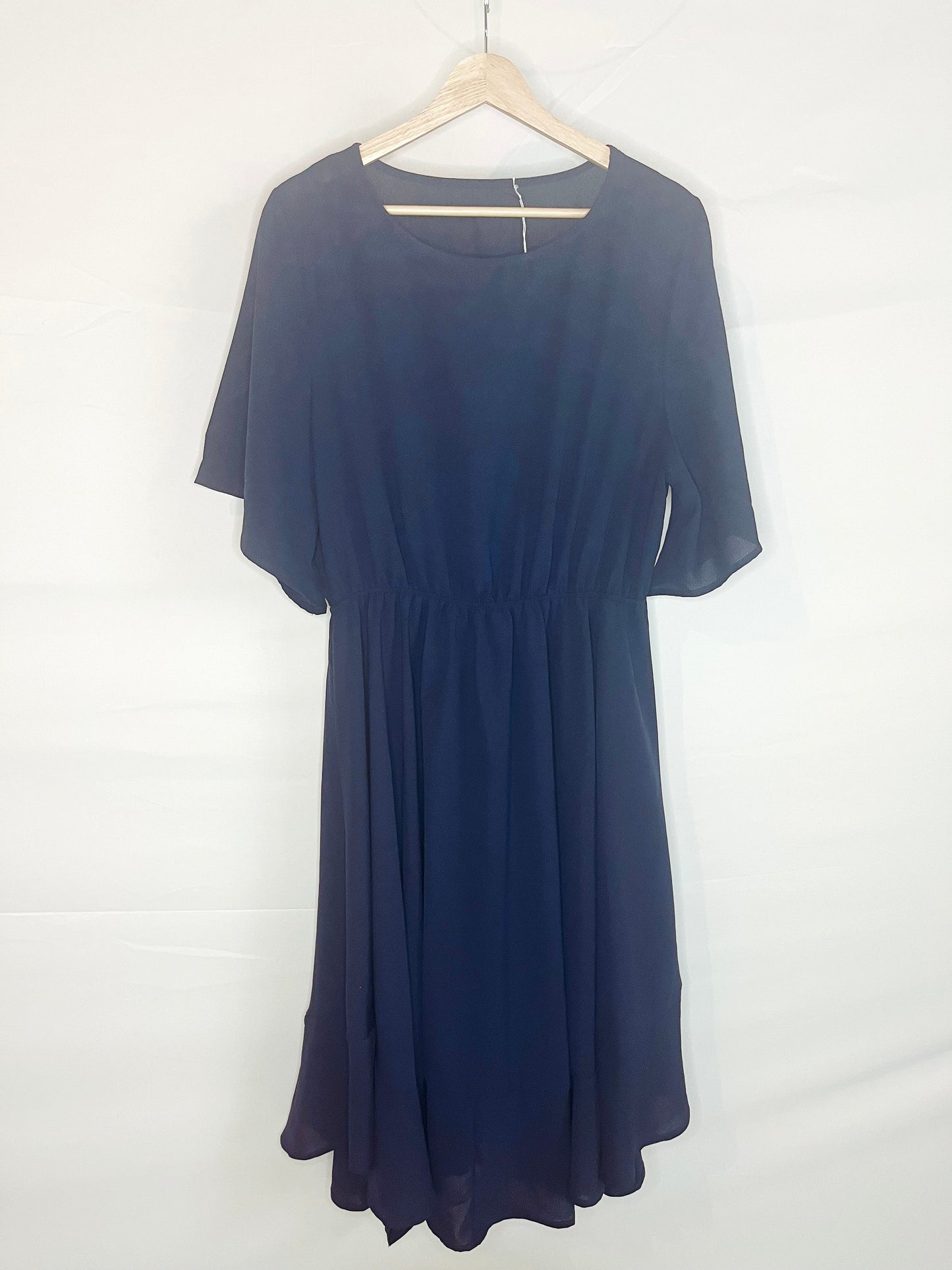 Navy Blue Chiffon Asymmetrical Hem Dress