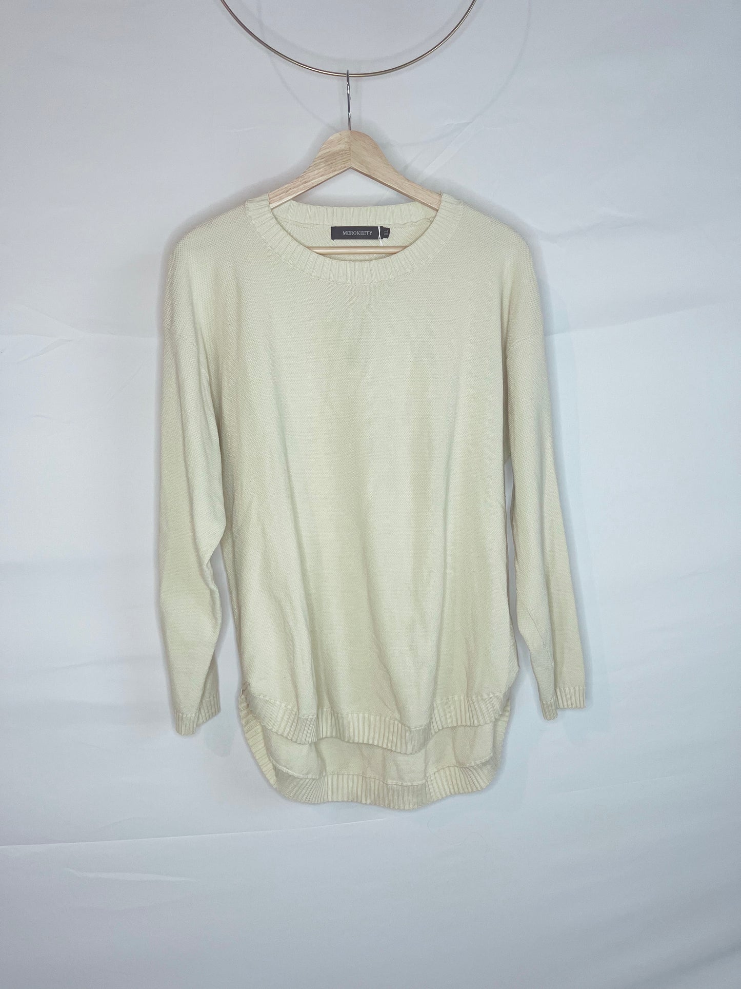 Cream Oversized Curved Hem Sweater