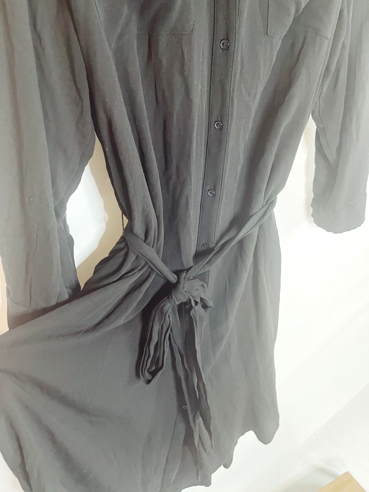 Black Button-Down Tie Dress