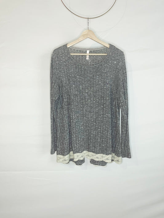 Gray Lace Hem Sweater
