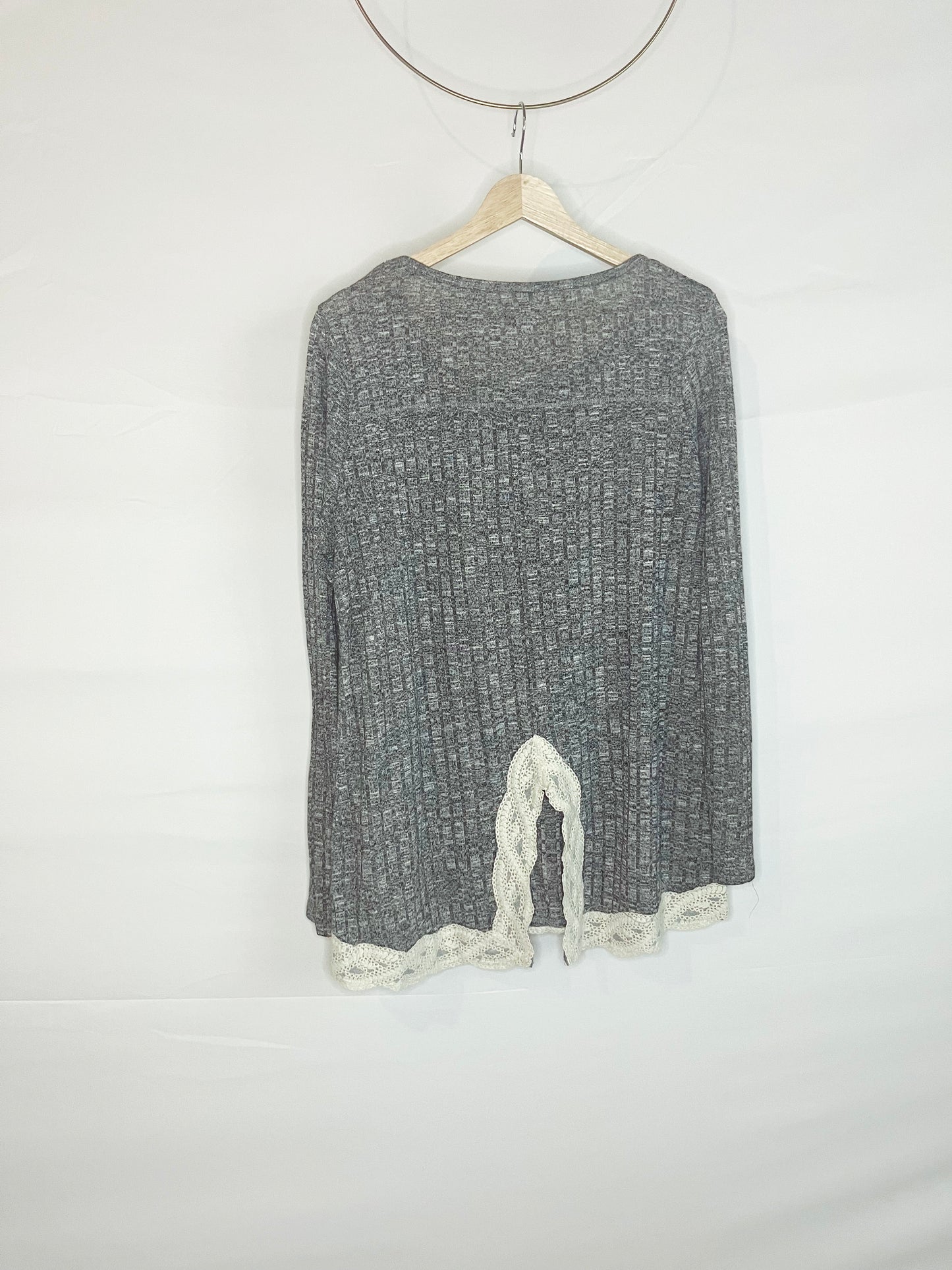 Gray Lace Hem Sweater