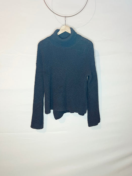Gray Cowl Neck Split Hip Sweater