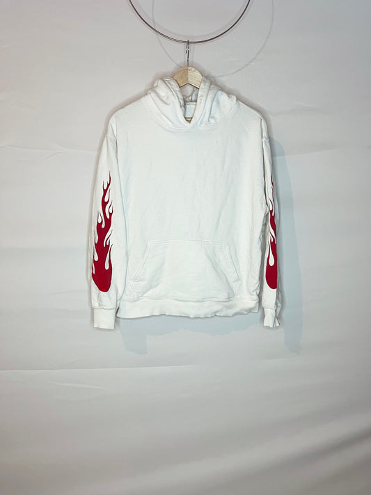 White Hooded Sweatshirt with Red Flame Sleeves