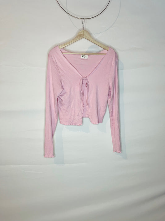 Pink Tie-Front Cardigan Sweater