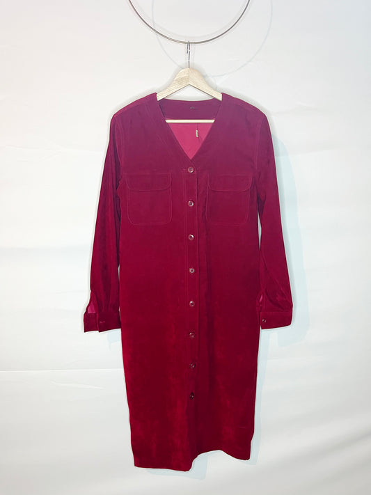 Vintage Suede Button-down Shift Dress