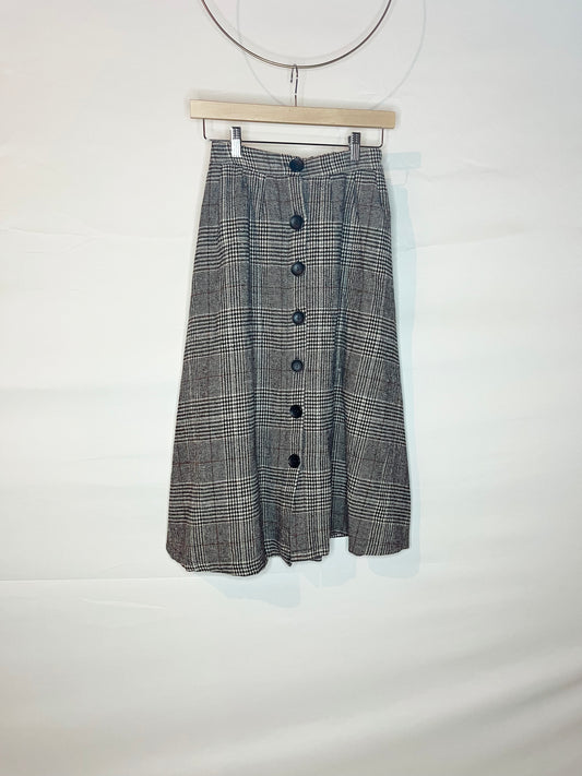 Plaid Button-Down A-Line Midi Skirt