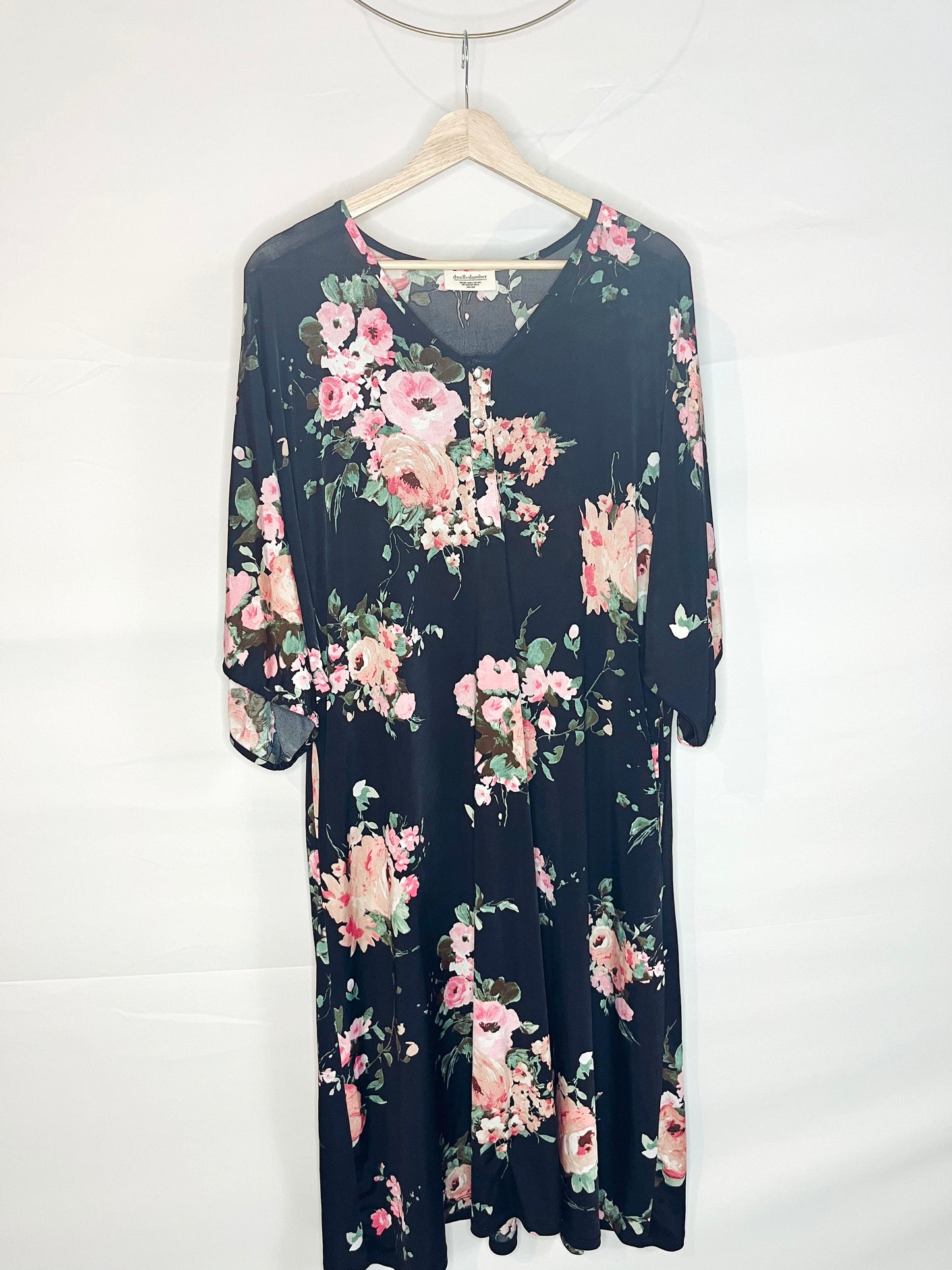 Snap-Front Black Floral House Dress