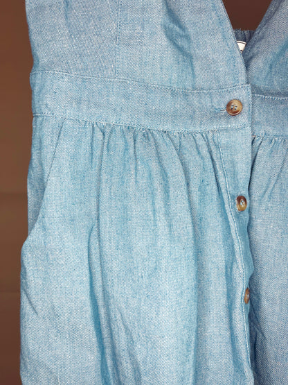 Denim Button-Down V-Neck Jumper