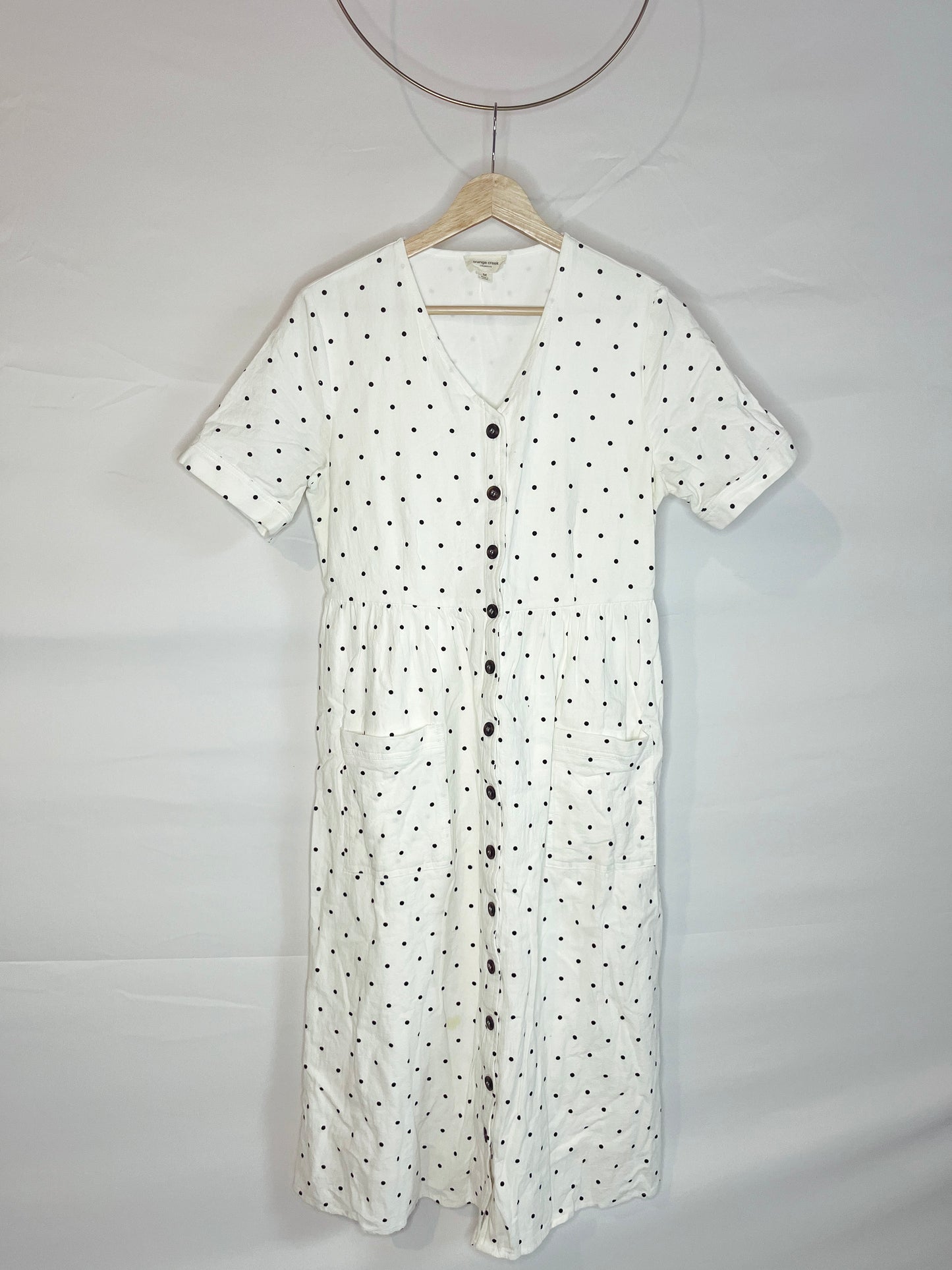 White Polka Dot Button-Down Dress