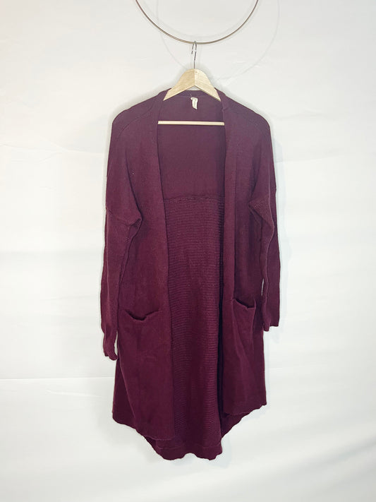 Long Soft Maroon Cardigan Sweater with Pockets