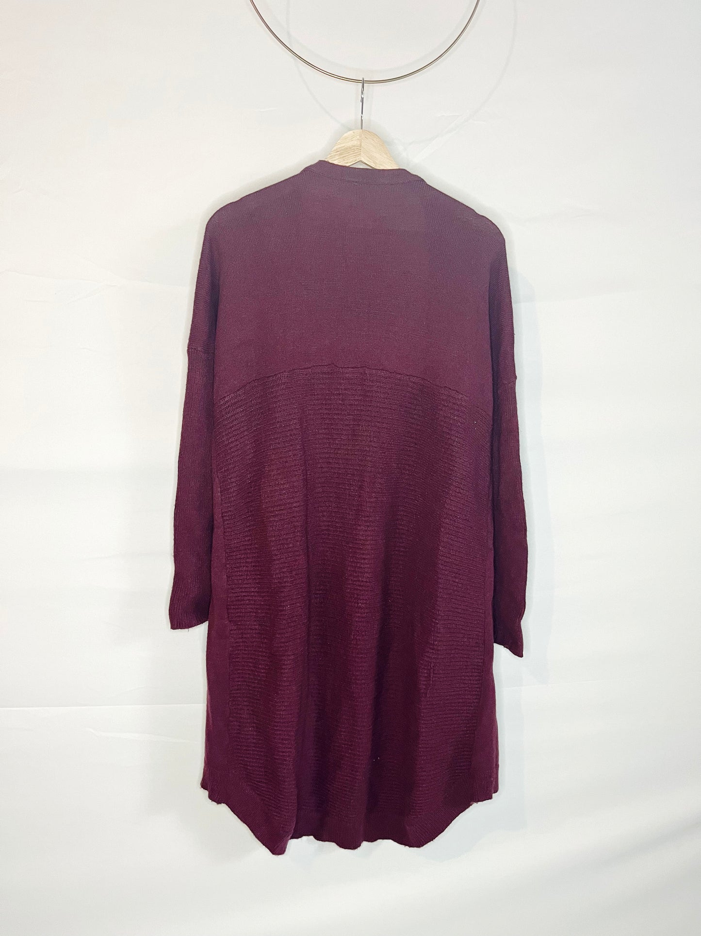 Long Soft Maroon Cardigan Sweater with Pockets