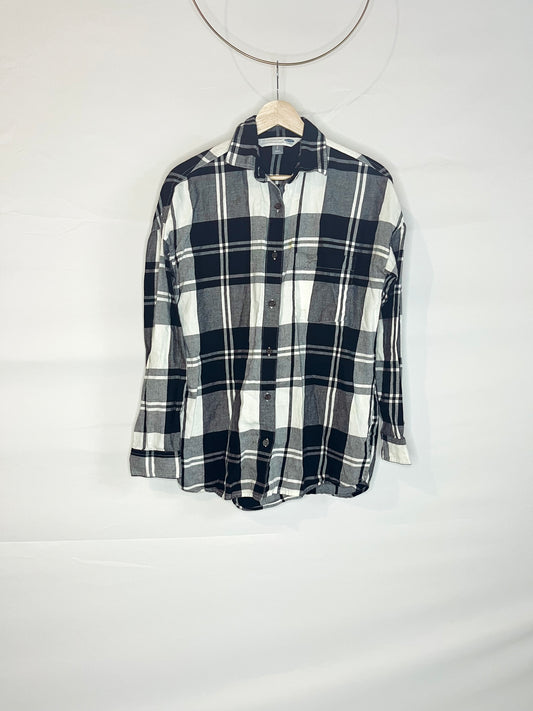 Black & White Plaid Button-Down Boyfriend Shirt