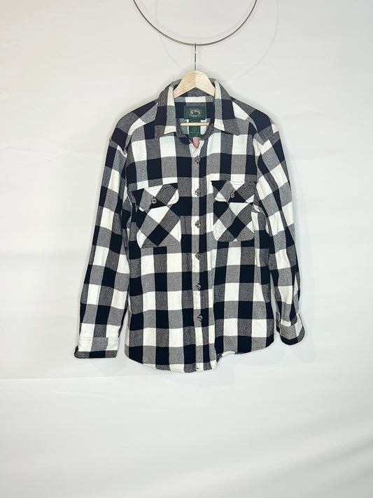 Black & White Plaid Button-Down Flannel Shirt