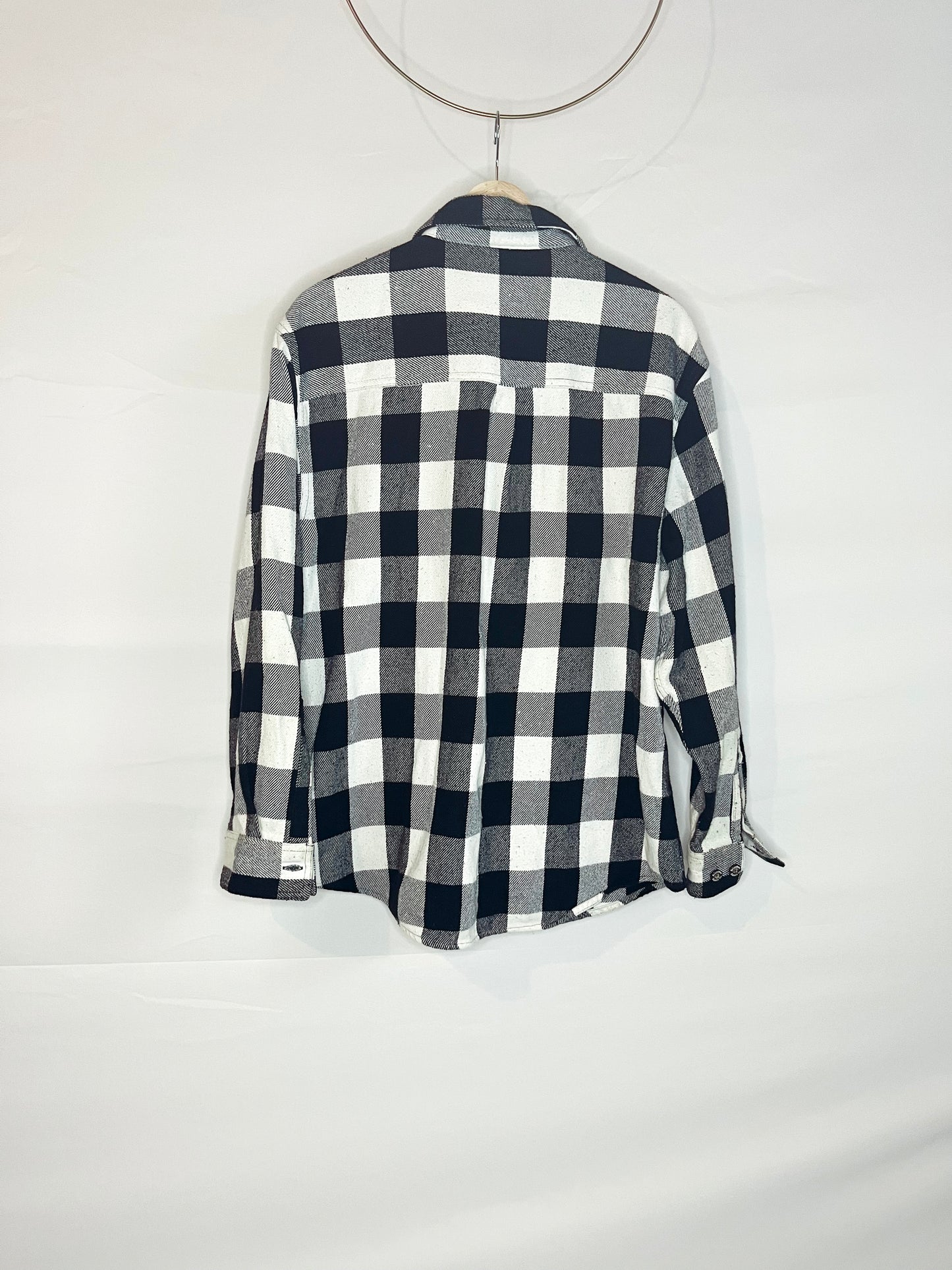 Black & White Plaid Button-Down Flannel Shirt