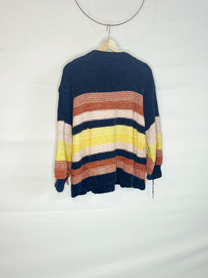 Blue and Orange Striped Worn Sweater