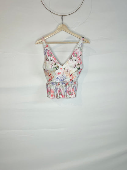 Floral Ruffle Tankini Swim Top