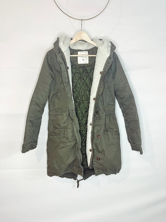Army Green Winter Coat with Button-Out Lining
