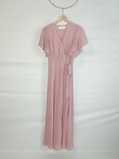 Pink Chiffon Tie-Waist Maxi Dress