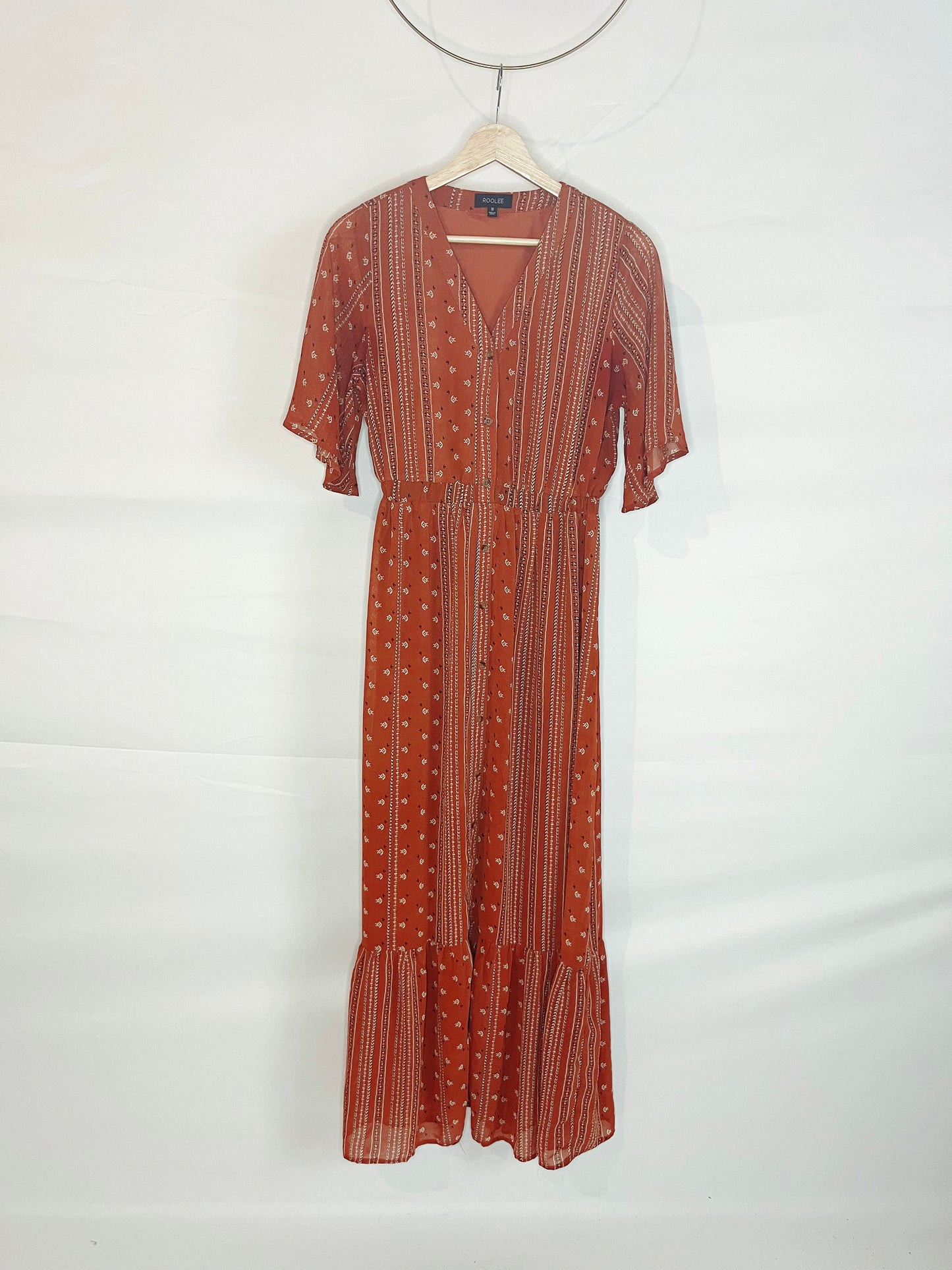 Orange Retro Pattern Maxi Dress