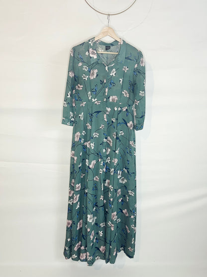 Green Floral Button-Down Lined Maxi Dress