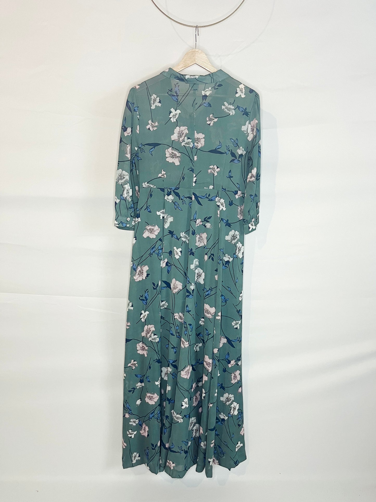 Green Floral Button-Down Lined Maxi Dress