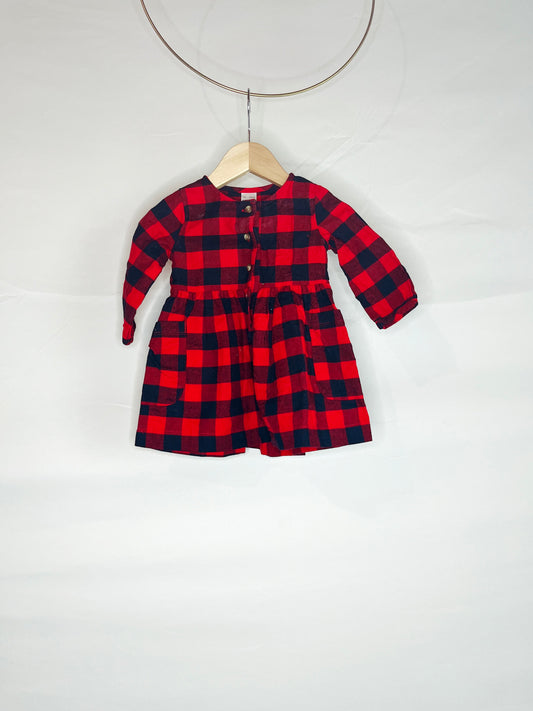 Red & Black Plaid Pocket Dress with Diaper Cover