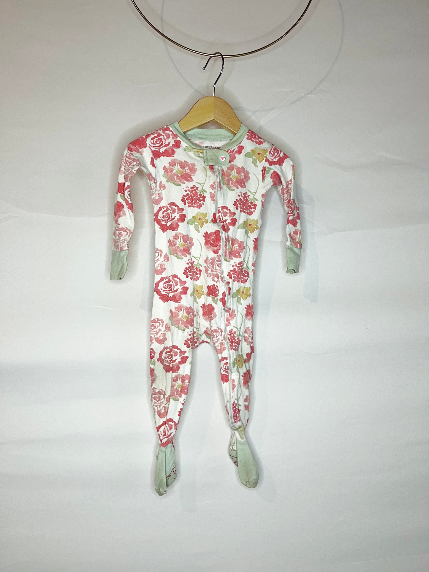 Green Floral Zip-Up Footed Pajamas