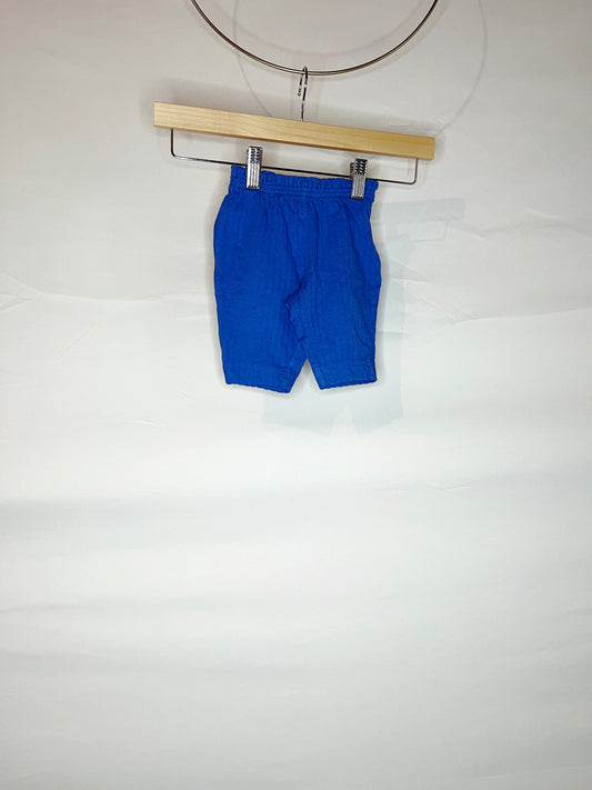 Blue Rib Knit Gathered Waist Pants