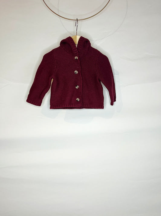 Burgundy Hooded Button-Down Cardigan Sweater