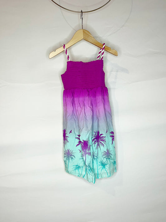 Purple & Green Palm Tree Braided Strap Dress