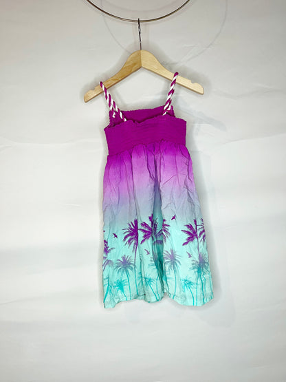 Purple & Green Palm Tree Braided Strap Dress