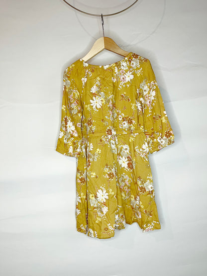 Mustard Floral Long Sleeve Dress