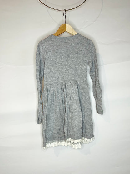 Gray Knit Sweater Dress with Lace Hem