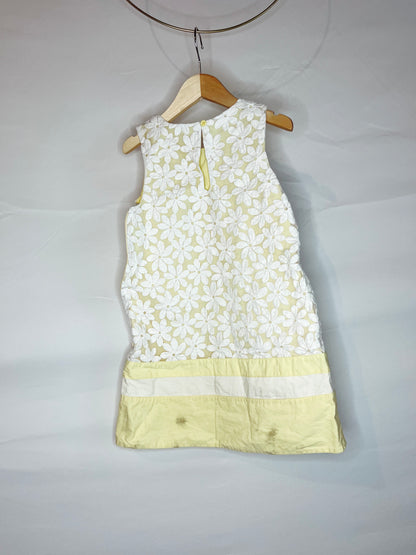 Yellow & White Floral Embroidered Side-Zip Dress