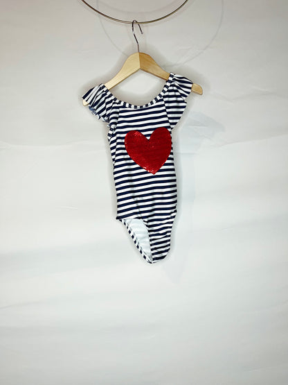Blue & White Striped Heart One-Piece Swimsuit
