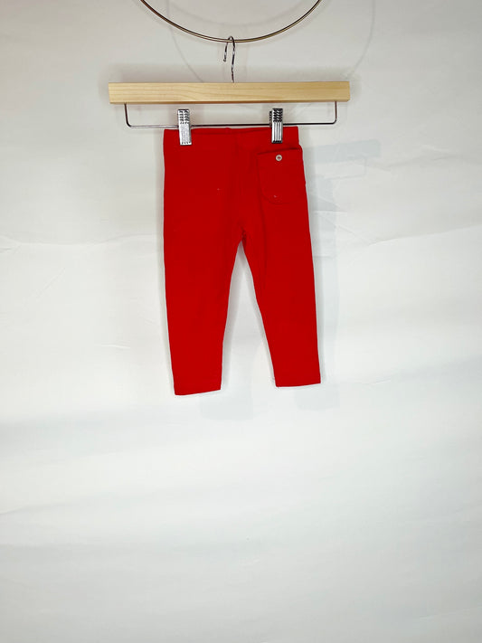 Red Rib Knit Leggings with Pocket