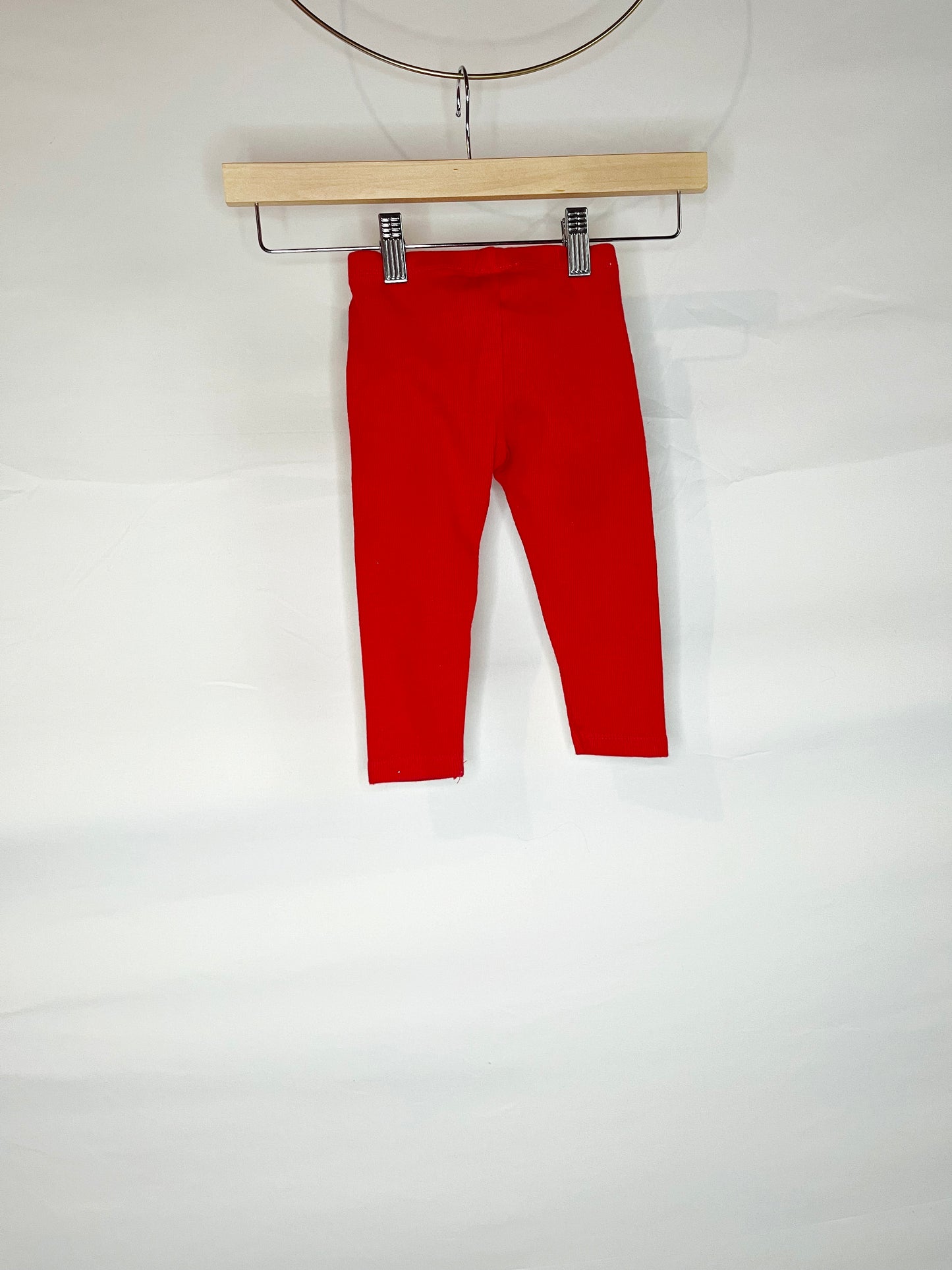 Red Rib Knit Leggings with Pocket